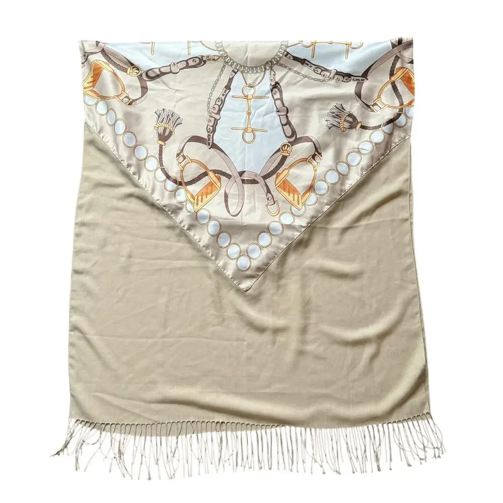 Stephan Italy Cashmere Silk Scarf Shawl 32x75 Equestrian Print